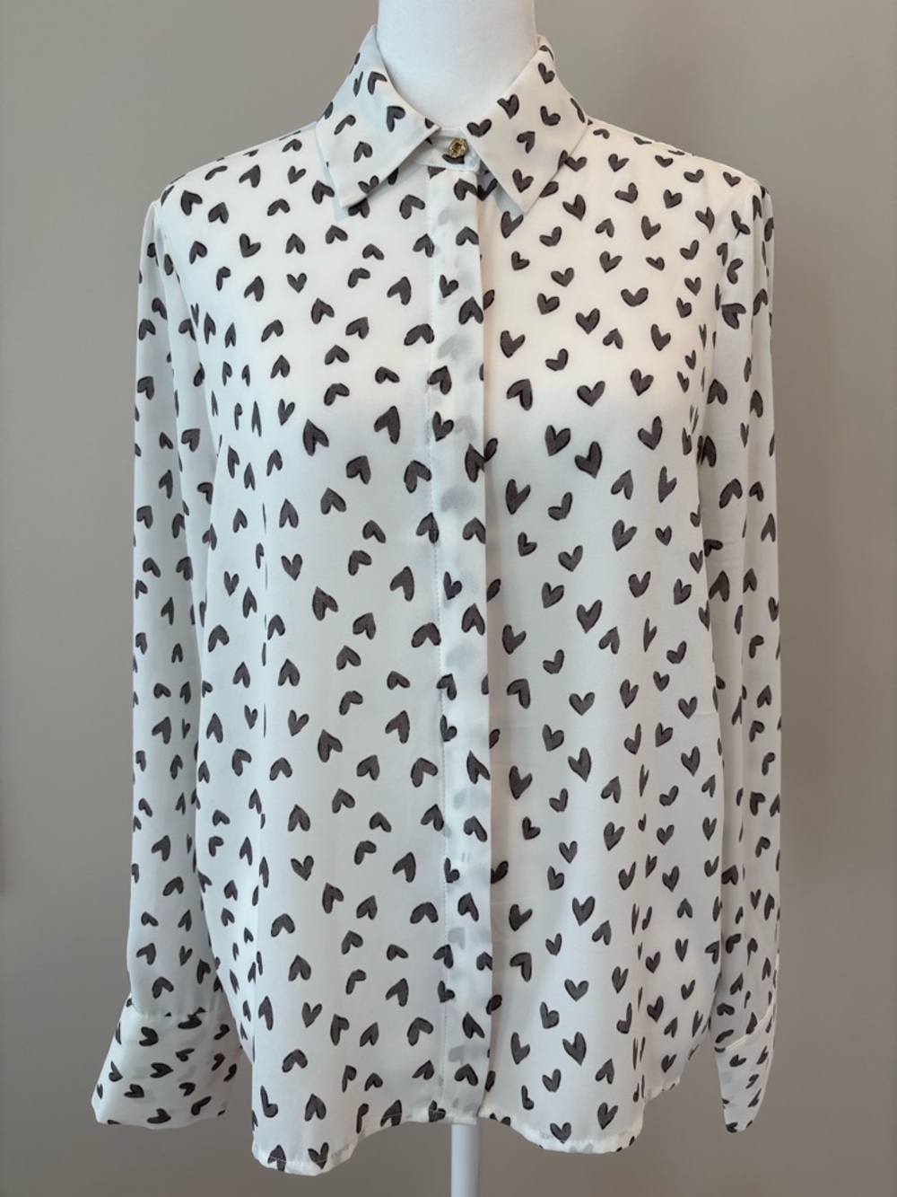 Rachel Zoe Long Sleeve Button Up Blouse NWOT Womens Small White/Gray/Black